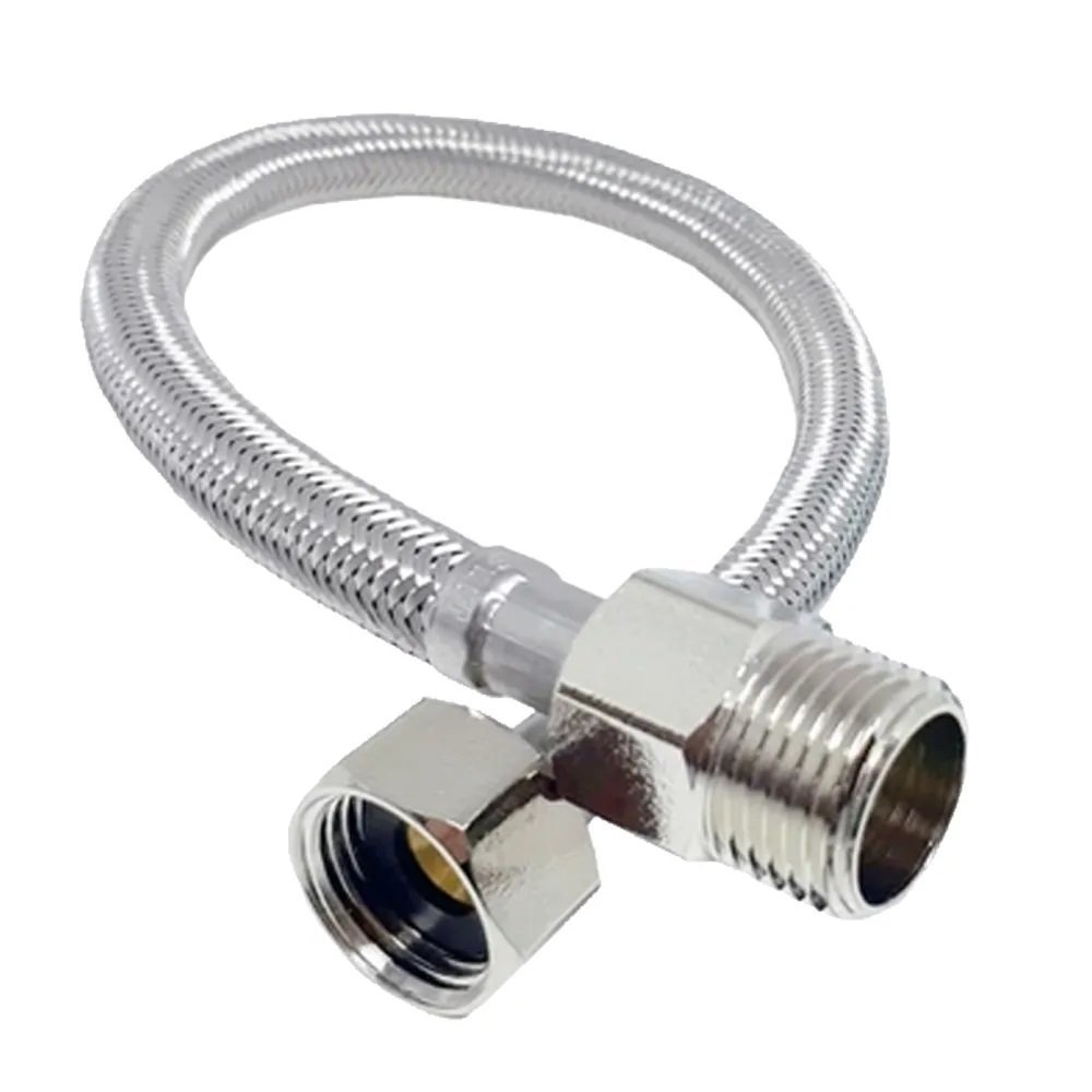 Engate Rabicho Mangueira Flexivel 1/2 Polegadas Kit 12 Uni 60 cm Aço Inox Trançado Banheiro Pia Torn - 6