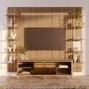 Ver imagem 1 de Rack com Painel para TV até 85" 11 Prateleiras e LED Lincoln Float 254cm – Carvalho c/ Champanhe