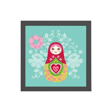Quadro Quadrado Decorativo Matrioska 20x20cm:Madeira branca