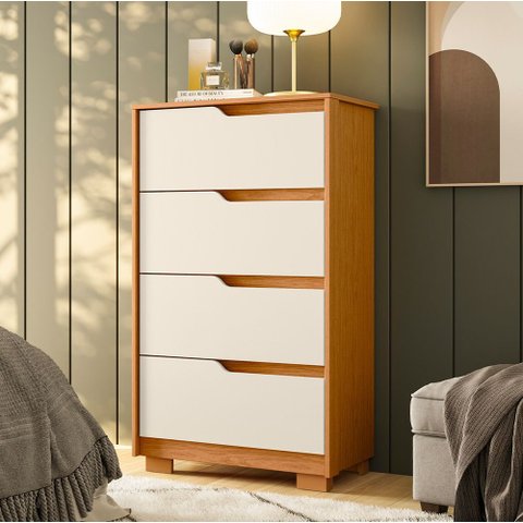 Cômoda para Quarto Pequena 4 Gavetas 70cm Lody A04 Flex Cinamomo Off White - Lyam Decor