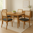 Ver imagem 1 de Kit 4 Cadeiras de Jantar Luxo Madeira Maciça Mel Encosto Telinha Palha Estofada Linho Chumbo Rubi