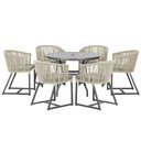 Ver imagem 1 de Mesa com 6 Cadeiras de Jantar Roma 120cm e Noronha em Alumínio Preto Corda Náutica Estofado 8 Trama