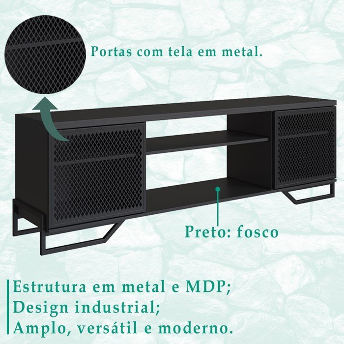 Rack Industrial 180 Cm 2 Pt com Tela em Metal 1027 Preto Pp - 3