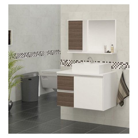 Kit Gabinete Mdf com Cuba e Espelheira 0,60m para Banheiro:branco/rustico