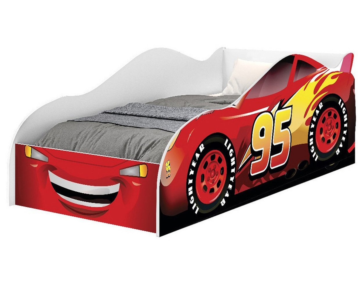 Cama Carro Azul Solteiro Menino Menina Mcqueen Relâmpago Moveis House Vermelho