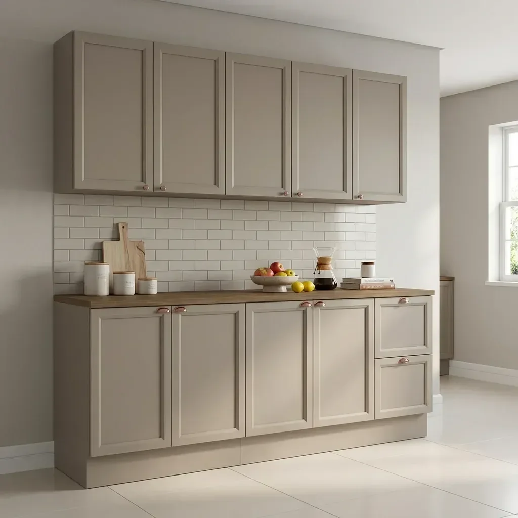 Cozinha Completa Americana 4 Peças com Balcão com Tampo e 2 Gavetas Unna Yescasa Gris