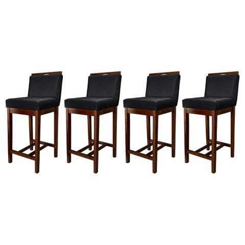 Kit 4 Banquetas Média para Bancada Ilha Líbia Madeira Capuccino Suede Preto CCS