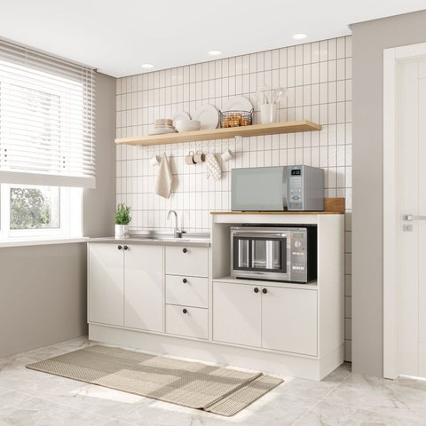 Cozinha Completa 2 Peças com Rodapé 115,5x200cm Off White Branco Yescasa
