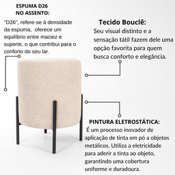 Puff Decorativo Redondo com Pés de Metal Bouclé Siena - 4