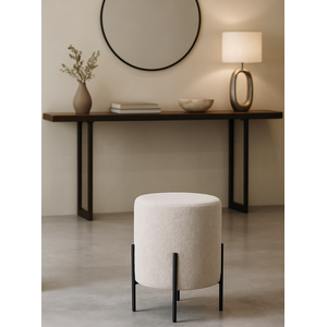 Puff Siena Decorativo Tecido Boucle Banqueta Redondo Pés de Metal