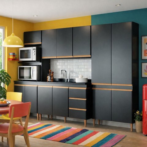 Armário de Cozinha Compacta Modulada 4 Peças 2,80m Essenza Móvel na Caixa