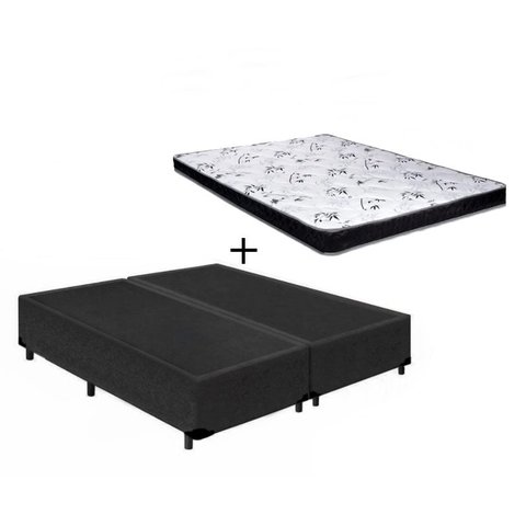 Cama Box Queen Colchão Mola Ensacada Belos Sonhos + Box Sintético 64x158x198:Preto
