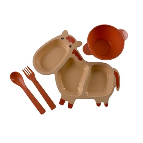 Kit Refeição Infantil Prato Talheres Tijelinha Criança Bebê Papinha Marrom