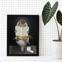 Ver imagem 1 de Quadro Gato no Banheiro Lendo Jornal 24x18cm:madeira Branca