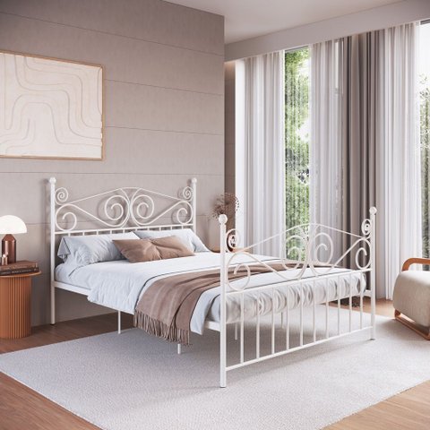Cama King em Ferro Clássica Elizabeth:branco