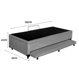 Cama Box Baú Auxiliar Solteiro Suede Espuma 8cm 45x88x188 Cinza - 3
