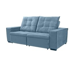 Sofá Porsche Retrátil/Reclinável 4Lugares Veludo Azul 2,15m - 4
