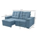 Ver imagem 5 de Sofá Porsche Retrátil/Reclinável 4Lugares Veludo Azul 2,15m