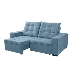Sofá Porsche Retrátil/Reclinável 4Lugares Veludo Azul 2,15m - 3