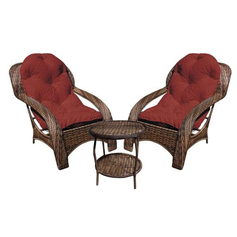 Conjunto de Poltronas Fibra Sintética Espreguiçadeira - 2 Poltronas + Mesa de Centro - Tecido Duna V