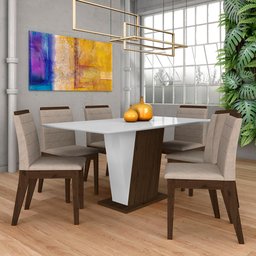 Mesa com 6 Cadeiras Qatar 1,60 Imb/off White/bege - Móveis Arapongas Imbuia/off White/bege 03 - 1