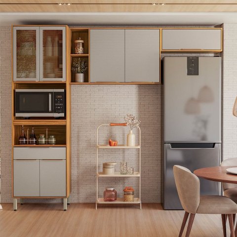Cozinha Modulada Plena Pe0002 com 7 Portas e 1 Gaveta Cinamon Touch Nude Prime Tx Demóbile