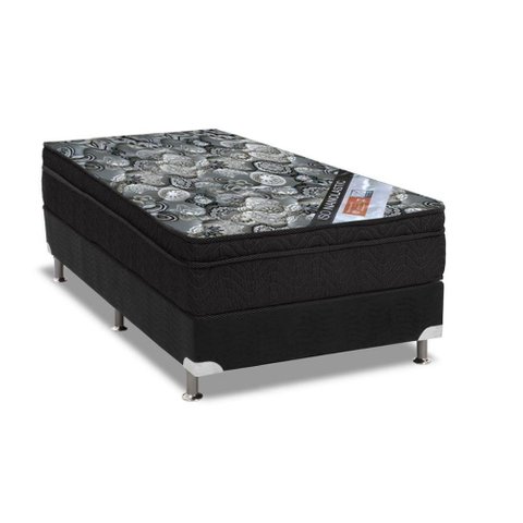 Cama Box Solteiro: Colchão Molas Ortobom Nanolastic Iso Firme + Base Crc Suede Black(78x188)