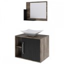 Ver imagem 2 de Armário de Banheiro com Cuba e Espelho 1 Porta 2 Prateleiras Carvalho Dark/Preto ônix 13689 - Compac