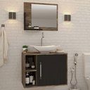 Ver imagem 1 de Armário de Banheiro com Cuba e Espelho 1 Porta 2 Prateleiras Carvalho Dark/Preto ônix 13689 - Compac