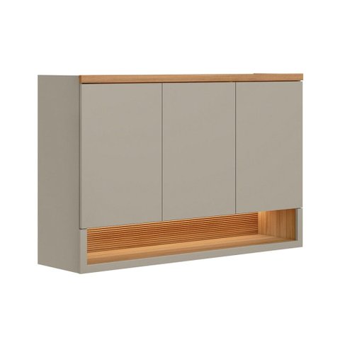 Armário Aéreo Cozinha 120 cm Allure 3 Portas 100% MDF Jequitibá/Gris Fosco - Linea Brasil