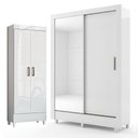 Ver imagem 1 de Guarda Roupa Bélgica 2 Portas com Espelho e Armário Multiuso Fit com Pés Branco Brilho - Santos