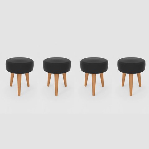 Kit 4 Banqueta Baixa Cozinha 48cm Estofada Preto Madeira Maciça Urban