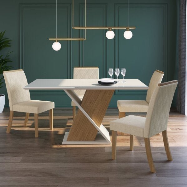 Conjunto de Jantar Mesa com Vidro New Lauren 6 Cadeiras Ella - Natural –  Homedock