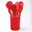 Ver imagem 2 de Kit 12 Utensílios de Cozinha Peças de Silicone e Cabo de Madeira Madeira Resistentes - Vermelho