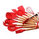 Ver imagem 3 de Kit 12 Utensílios de Cozinha Peças de Silicone e Cabo de Madeira Madeira Resistentes - Vermelho