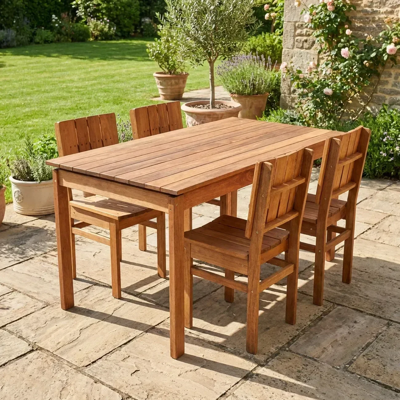 Conjunto Externo com Mesa Retangular 160cm e 4 Cadeiras Ultron Madeira Maciça Marrom