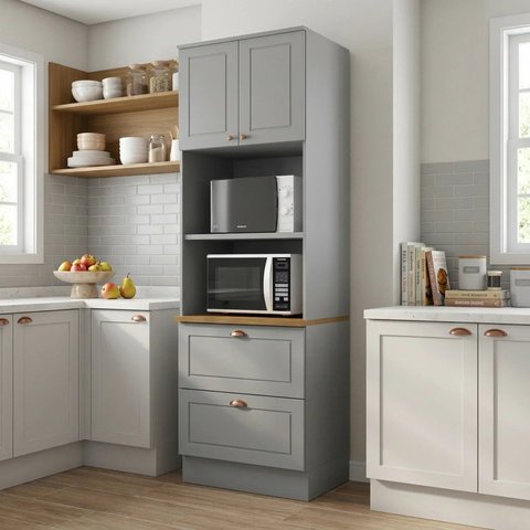 Paneleiro Torre Quente Duplo 100% MDF 2 Portas 2 Gavetas Cinza/Nature Emily 70 x 220cm