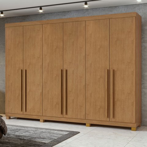 Guarda-roupa Casal Bertha 6 Portas 4 Gavetas Amêndoa Clean - Moveis Lopas
