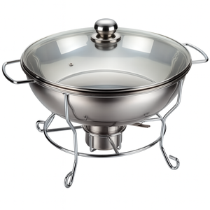 Rechaud Rm Redondo em Aço Inox Banho Maria com Suporte para Tampa e Fogareiro 6 L Buffet