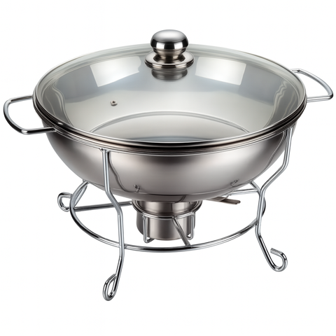 Rechaud Rm Redondo em Aço Inox Banho Maria com Suporte para Tampa e Fogareiro 6 L Buffet