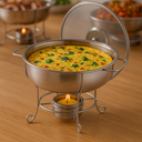 Ver imagem 2 de Rechaud Rm Redondo em Aço Inox Banho Maria com Suporte para Tampa e Fogareiro 6 L Buffet