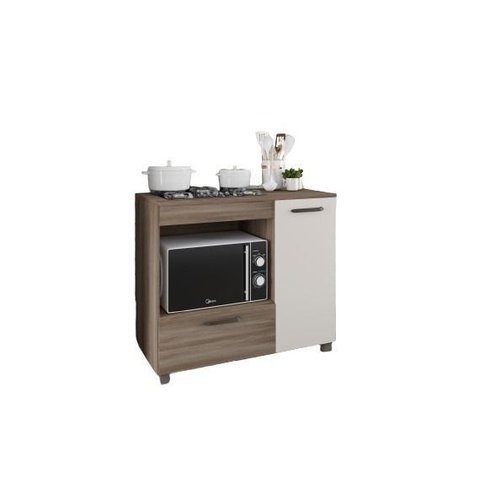 Balcão Off White para Cooktop de 4 Bocas com Espaço para Forno com Porta Mp
