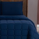 Ver imagem 1 de Kit Cobre Leito Colcha Livorno Solteiro Acolchoado Fofo Macio Malha 100% Algodão 2 Peças - Azul