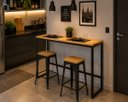 Ver imagem 1 de Mesa Jantar Aparador Bancada Alta Industrial 100x60cm Tampo Bege Pés Preto