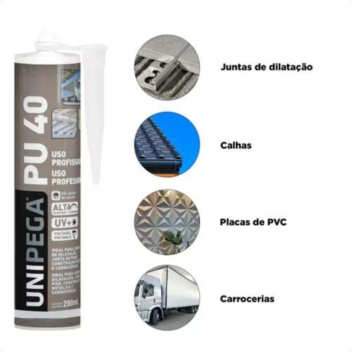 Kit 6 Adesivo Pu 40 Profissional 280ml Unipega Cinza - 3