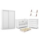 Ver imagem 1 de Dormitório Tutto New 2 Portas, Cômoda, Berço Branco Soft com Colchão D18 e Prateleiras - Matic Móvei