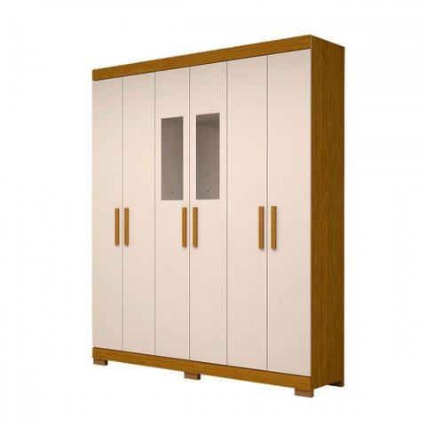 Guarda-roupa Casal Lana 6 Portas 2 Gavetas com Espelho 100% Mdf Cinamomo/off White - Acp Móveis