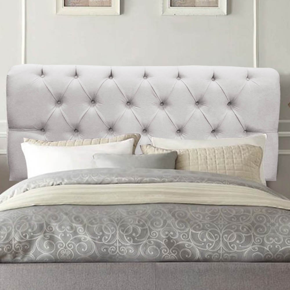 Painel Estofada Paris Botão Capitonê 195cm King Size Para Cama Box Quarto Suede Cinza Claro - - 1