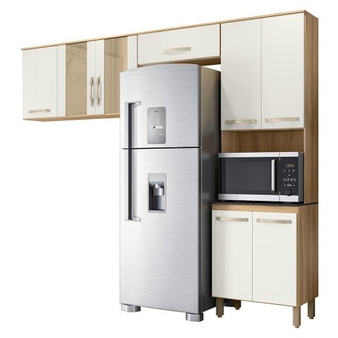 Armario de Cozinha Fit com 8 Portas 261 Cm Freijo-off White Freijo-off White