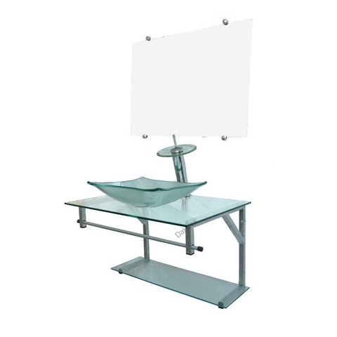 Gabinete de Vidro 60cm Cuba Retangular Incolor + Torneira Cascata - Dahora